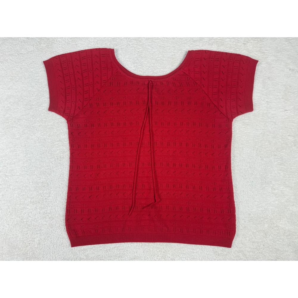 Pine Cove Knit Top Womens L Red Good Pointelle Short Sleeve Vintage Scoop Neck